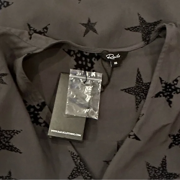 Rails Hillary Charcoal Cheetah Stars Faux Wrap Blouse Top - Picture 7 of 7